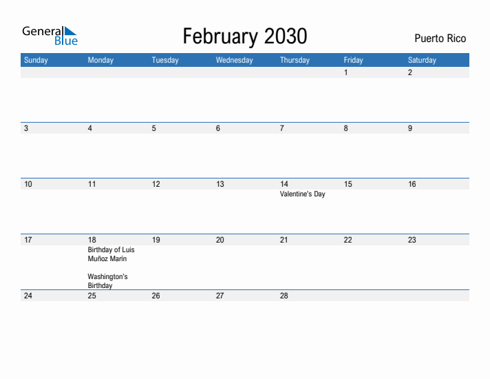 Fillable February 2030 Calendar