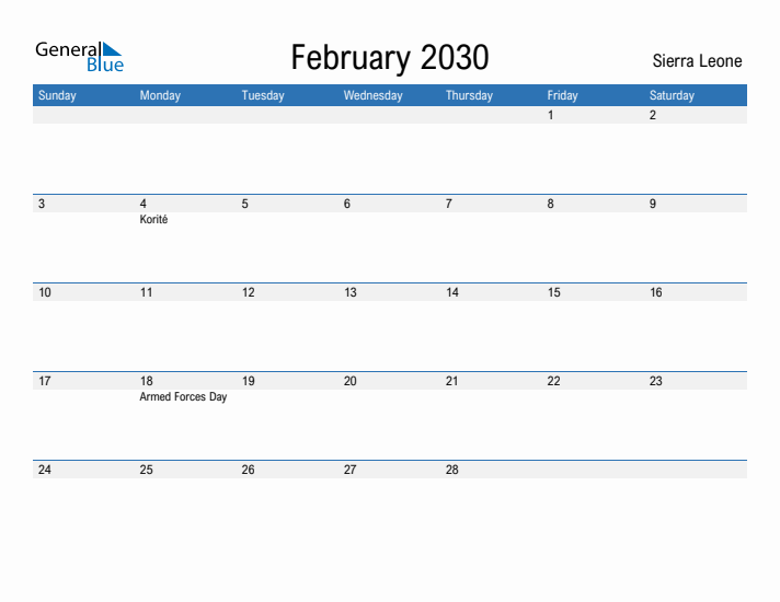 Fillable February 2030 Calendar