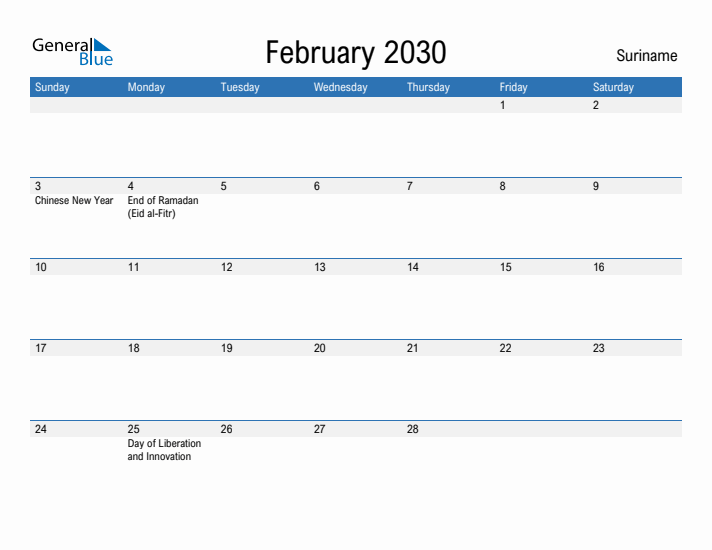 Fillable February 2030 Calendar