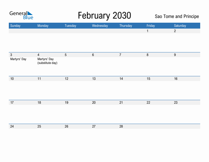 Fillable February 2030 Calendar
