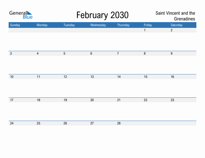 Fillable February 2030 Calendar