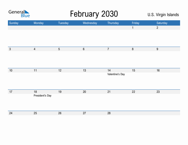 Fillable February 2030 Calendar