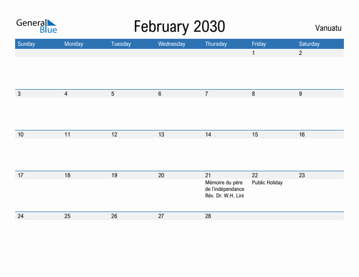 Fillable February 2030 Calendar