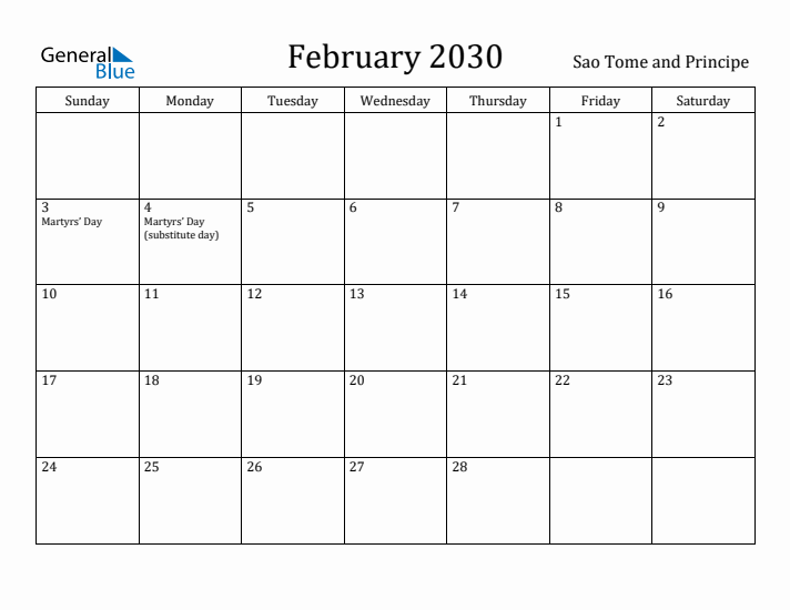 February 2030 Calendar Sao Tome and Principe
