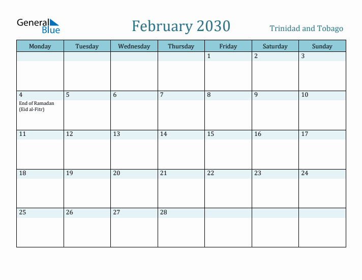 February 2030 Calendar with Holidays