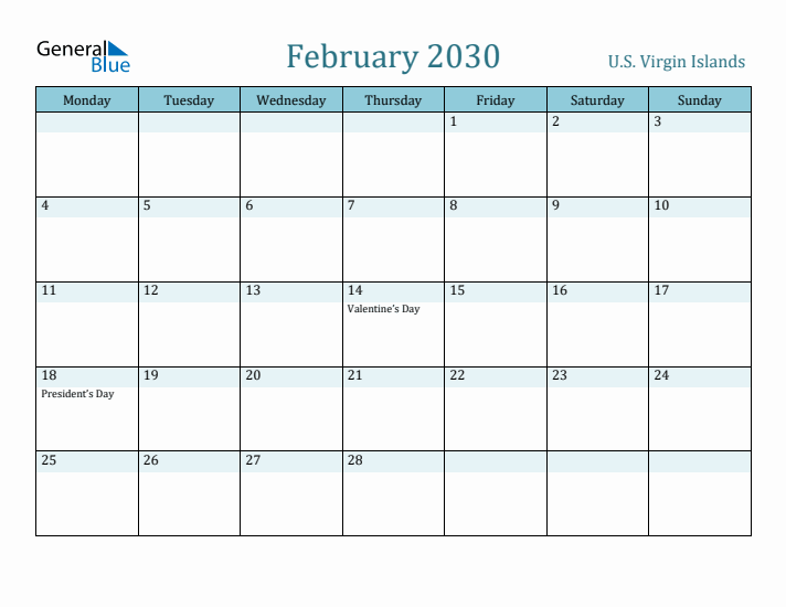 February 2030 Calendar with Holidays