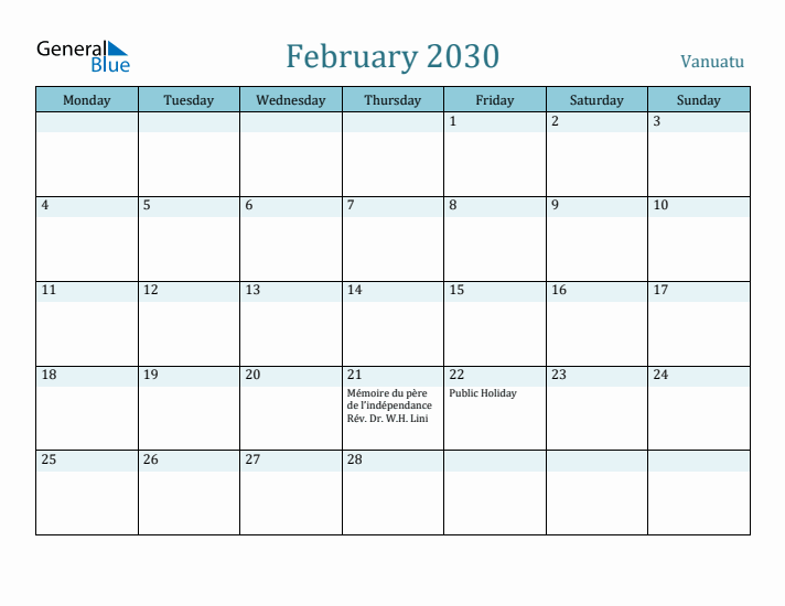 February 2030 Calendar with Holidays
