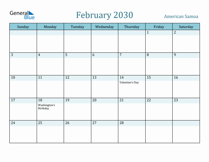 February 2030 Calendar with Holidays