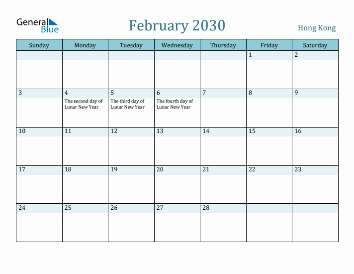 February 2030 Calendar with Holidays