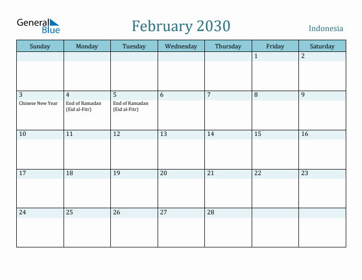 February 2030 Calendar with Holidays