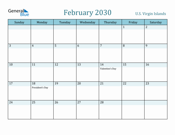 February 2030 Calendar with Holidays