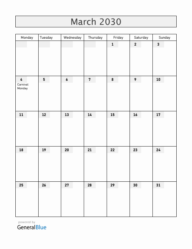 Curacao March 2030 Calendar with Holidays