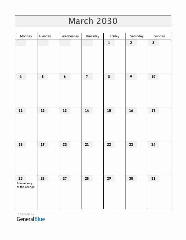 San Marino March 2030 Calendar with Holidays