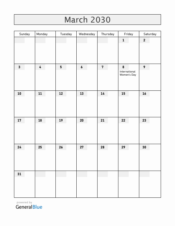 Armenia March 2030 Calendar with Holidays