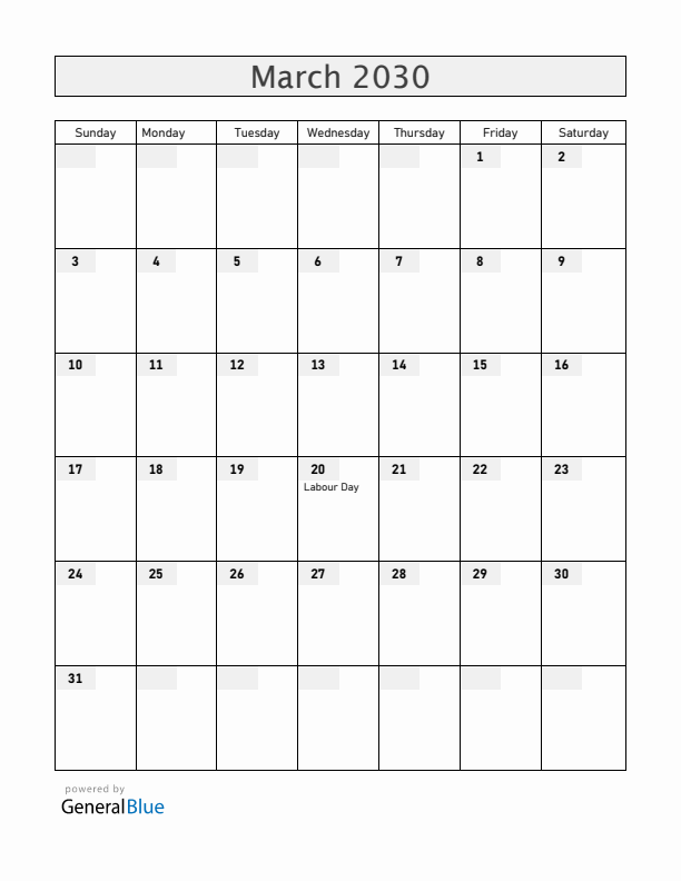 Cocos Islands March 2030 Calendar with Holidays