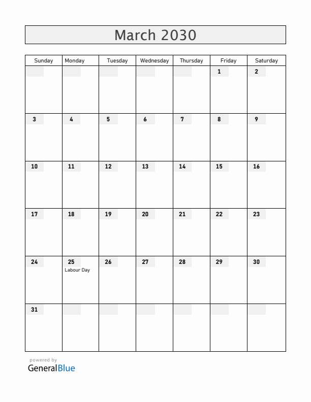 Christmas Island March 2030 Calendar with Holidays