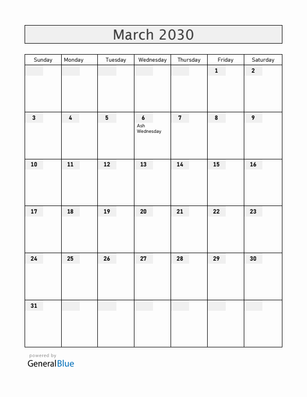 Jamaica March 2030 Calendar with Holidays