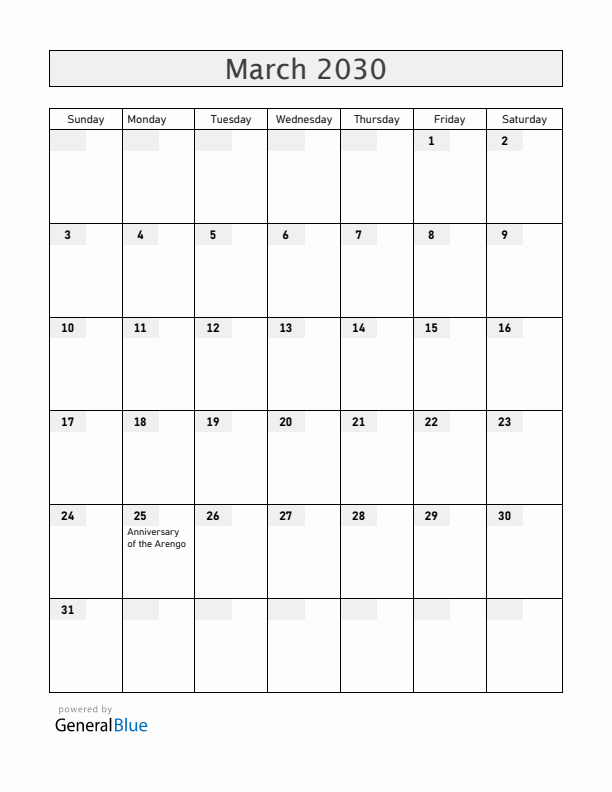 San Marino March 2030 Calendar with Holidays