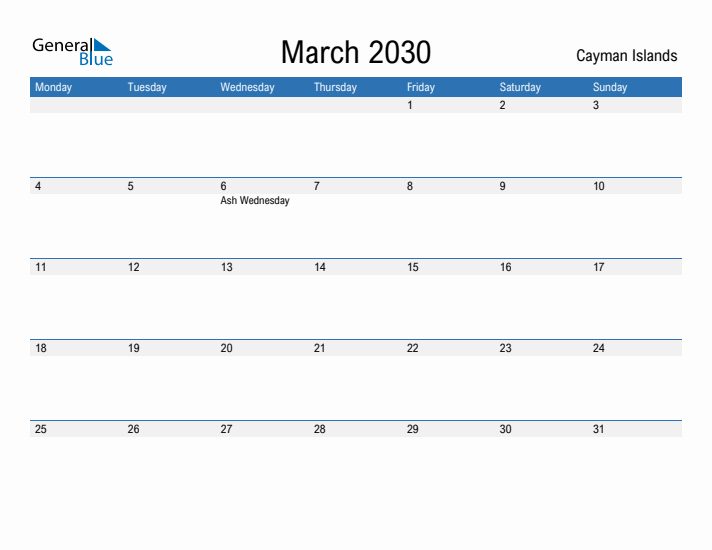 Fillable March 2030 Calendar