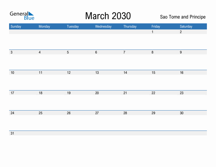 Fillable March 2030 Calendar