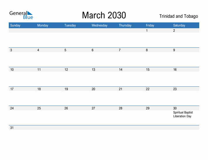 Fillable March 2030 Calendar