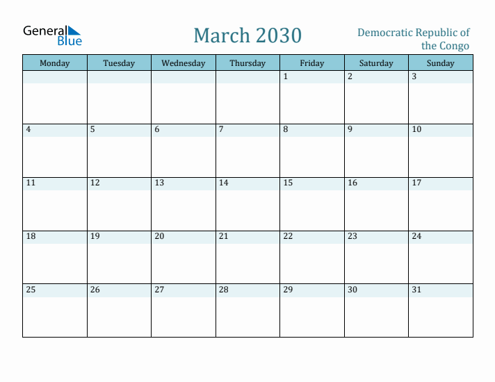 March 2030 Calendar with Holidays