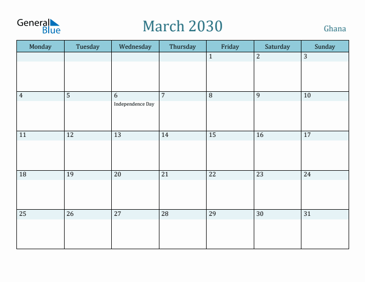 March 2030 Calendar with Holidays