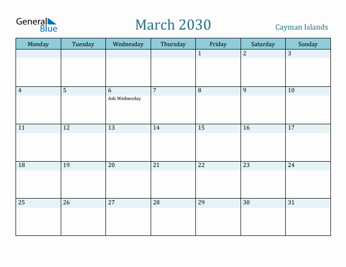 March 2030 Calendar with Holidays