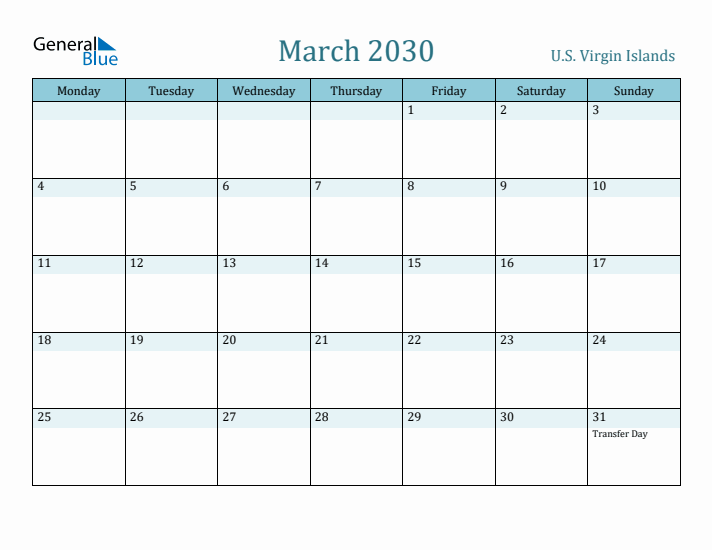 March 2030 Calendar with Holidays