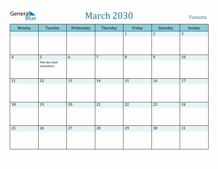 March 2030 Calendar with Holidays