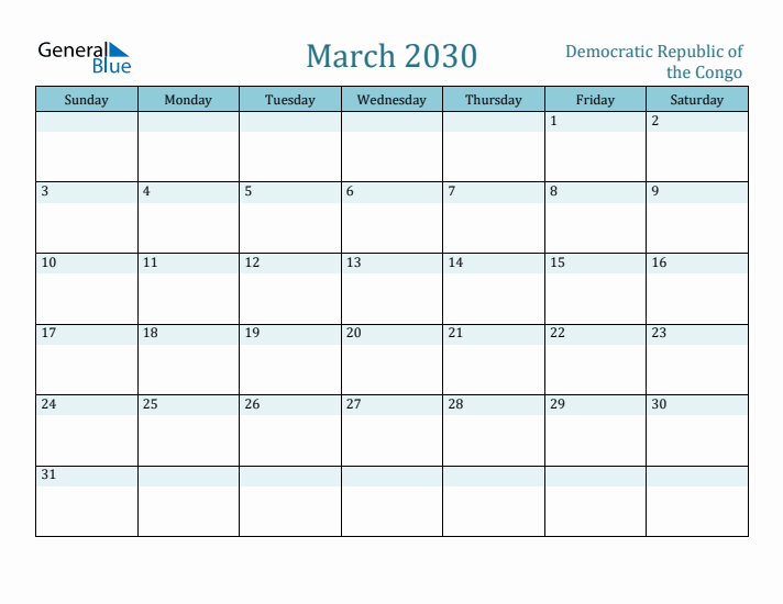 March 2030 Calendar with Holidays
