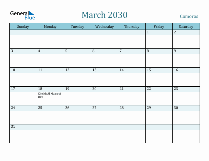 March 2030 Calendar with Holidays