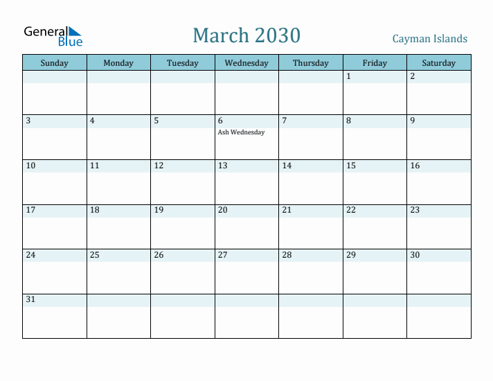 March 2030 Calendar with Holidays
