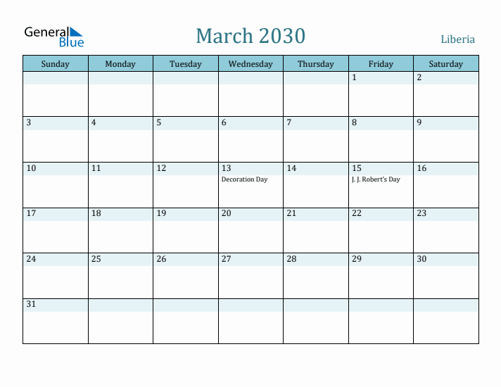 March 2030 Calendar with Holidays