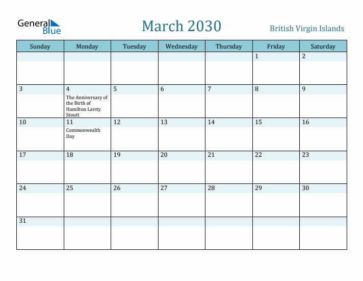 March 2030 Calendar with Holidays