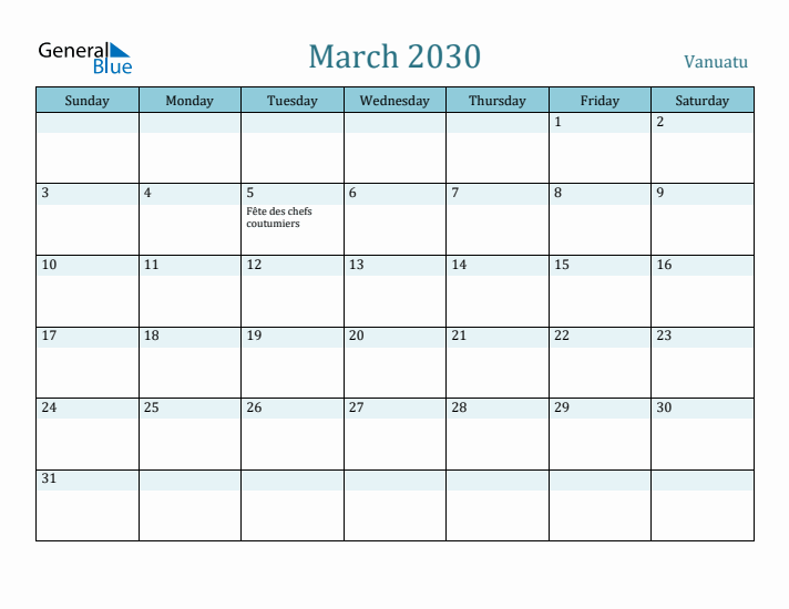 March 2030 Calendar with Holidays