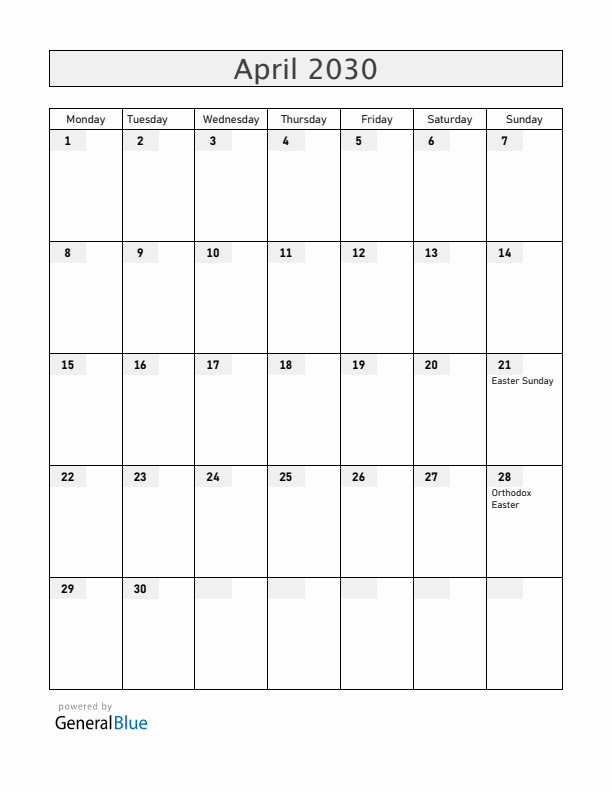 Belarus April 2030 Calendar with Holidays