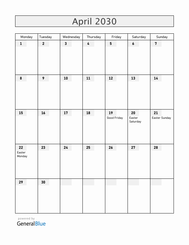 Belize April 2030 Calendar with Holidays