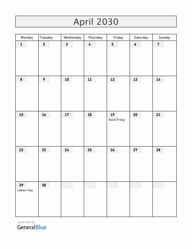 Dominican Republic April 2030 Calendar with Holidays