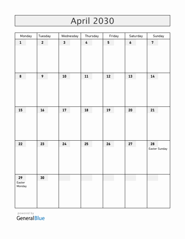 Moldova April 2030 Calendar with Holidays