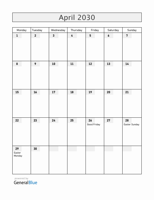 Romania April 2030 Calendar with Holidays