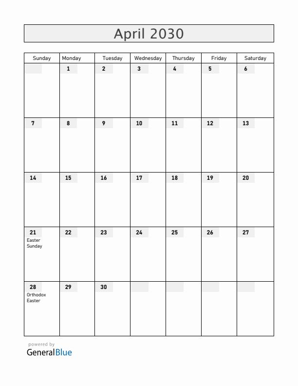 Belarus April 2030 Calendar with Holidays