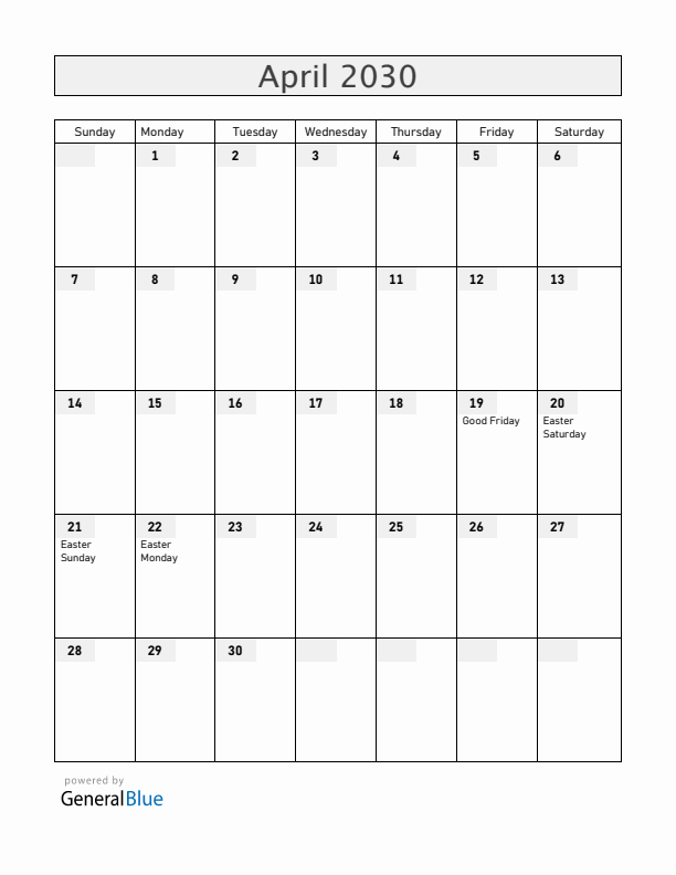 Belize April 2030 Calendar with Holidays