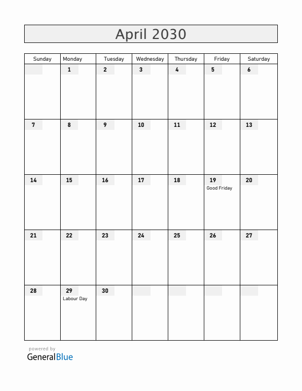 Dominican Republic April 2030 Calendar with Holidays