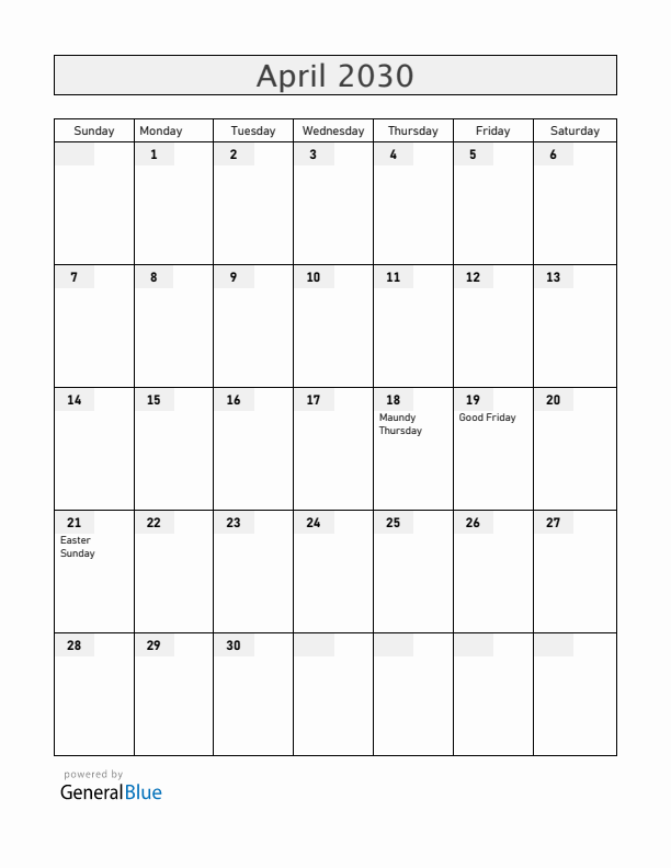 Ecuador April 2030 Calendar with Holidays