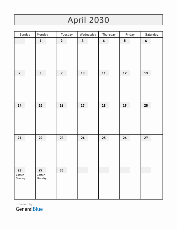 Moldova April 2030 Calendar with Holidays
