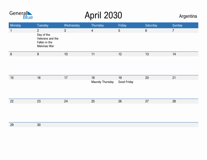 Fillable April 2030 Calendar