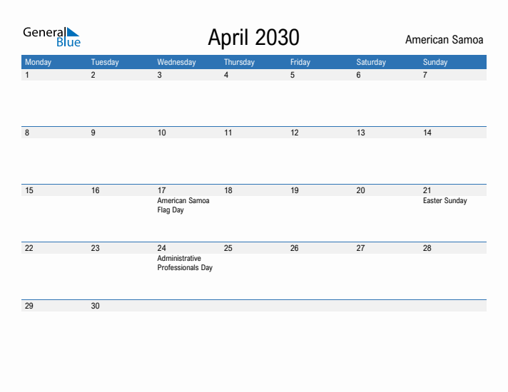Fillable April 2030 Calendar