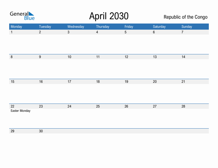Fillable April 2030 Calendar