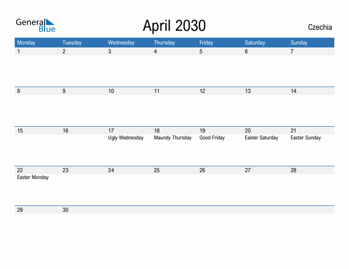 Fillable April 2030 Calendar